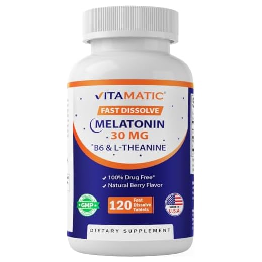 Vitamatic Melatonin 30mg - with B6 & L-Theanine - 120 Fast Dissolve Tablets with Natural Berry Flavor (2 Tablets Dose = Melatonin 60mg) (120 Count (Pack of 1))