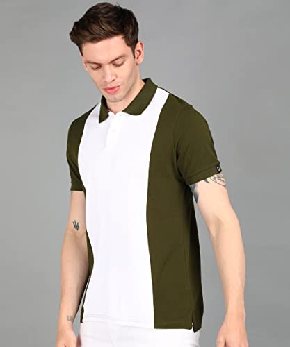 Image of Urbano Fashion Men's Colour-Block Slim Fit Half Sleeve Cotton Polo T-Shirt