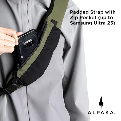 ALPAKA Metro Crossbody Left Shoulder 7.5L - Crossbody Bag Men,Sling Backpack - Fits 11" Tablet - Single Shoulder with YKK Zipper - Expandable Water Bottle Pocket - Phone Sleeve- Green Axoflux 210D