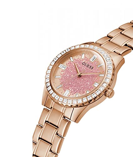 Guess Ladies Sport Glitter & Crystal 38Mm Watch – Pink Glitz Dial With Rose Gold-Tone Stainless Steel Case & Bracelet #TOP3