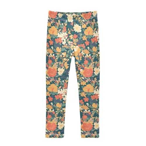 Colourful Small Liberty Blooming on Green Background Kids Baby Girls Cotton Pants Stretchy Full Length Lounge Pants Gym
