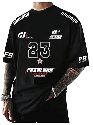 VIPWOLF Men's Number Graphic Jersey Shirt Racing Short Sleeve Shirts Summer Vintage Y2K Streetwear T Shirts Black Letters Large