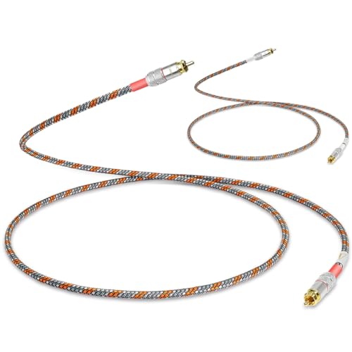 RCA Cable Male to Male, 2 Pack 0.5m/1.6ft RCA to RCA Nylon Braided Digital Coaxial Cable, OFC Multiple Shielded RCA Cable Subwoofer Wire with Gold-Plated Connectors for Audiophile, HiFi, Home Theater