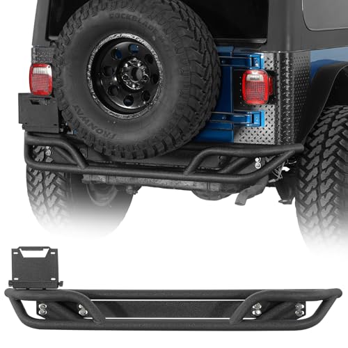 Hooke Road TJ Steel Tube Rear Bumper for 1987-2006 Jeep Wrangler YJ TJ Lightweight Back Bumper Guard for Daily Driving Protection No-Drill Installation