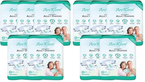 Image of AROKLEEN ( ISI CERTIFIED ) Premium Adult Diaper With Odour Lock & Anti-Bacterial Absorbent Core | Tape Style | Bigger Cotton Core | Laminated Back Sheet | Wetness Indicator - LARGE SIZE ( L ) ( 102 - 150 CM || 40 inch- 59 inch Inch)- PACK OF 10 ( 50 COUNTS )