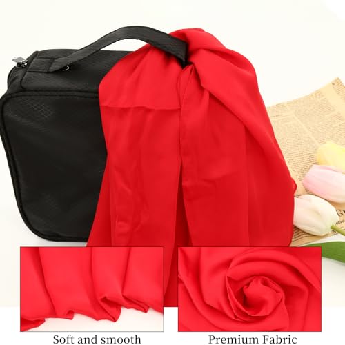 2pcs Red and Black Silk Feeling Scarf,Neck Scarf for Women 27.5×27.5inches Satin Head Scarves Fashion Square Scarfs Soft Breathable Handbag Decoration Accessories3