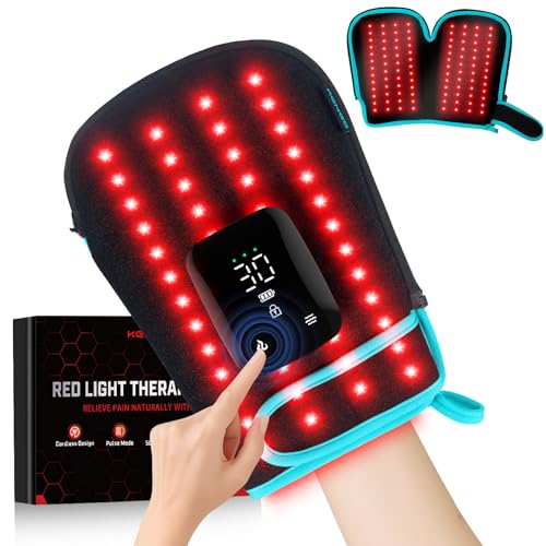Keneo Red Light Therapy Gloves 100 Dual-Chip LEDs 660nm & 850nm 5 Modes Cordless 5000mAh Battery for Aching Hands Wrist Discomfort & Morning Stiffness (Blue)