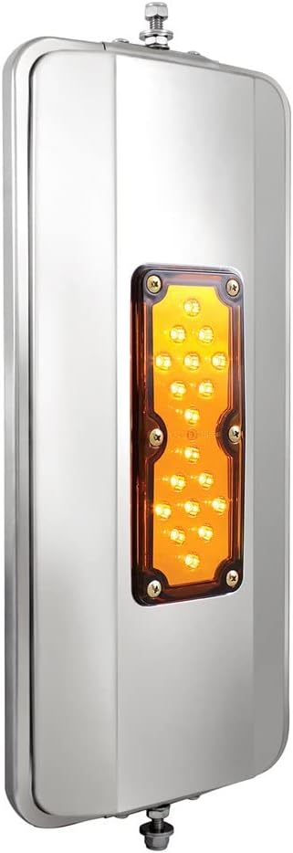 United Pacific 86501B 7” x 16” 18LED Stainless Steel West Coast Mirror, 304 Grade, Universal Fitment, 12V LED, 5/16” Studs – Heated – ONE Mirror