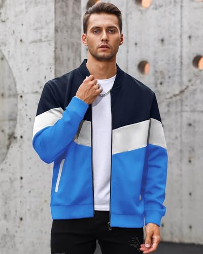 Image of HYPESTFIT Mens Lightweight Jacket Casual Bomber Jacket Color Block Varsity Coat