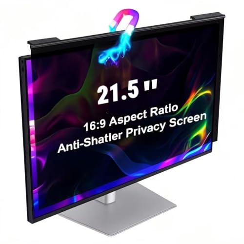 Hoktods Magnetic Hanging Computer Privacy Screen Filter for 21.5 Inch, Removable Aluminum Alloy Privacy Shield for 16:9 Widescreen Monitor, Eye Protection Blue Light Filter