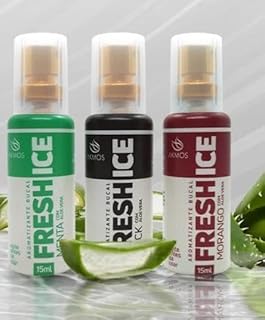 Aromatizante Bucal - Fresh Ice Akmos Hálito Refrescante, hidrata, refresca e mantêm gengivas e dentes saudáveis, com Aloe Vera - Combo com 03-01 Morango + 01 Menta + 01 Black
