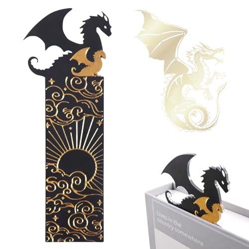 Dragón Marcapaginas En Oro Negro con Sol Y Nubes Acrílico Marcapáginas de dragón marcadores de libros para Amantes De Los Libros, Accesorios para Libros, Familias Y Entusiastas De La Lectura