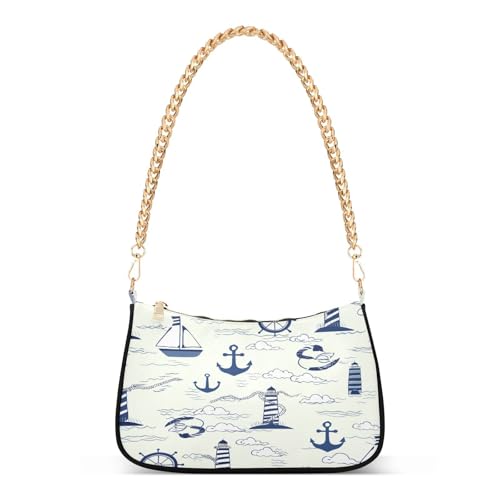 Shoulder Bag for Women Nautical Lighthouses Tote Handbag Crossbody Bag with Zipper Closure