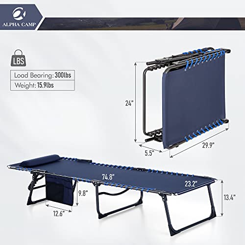 Alpha Camp Outdoor Folding Chaise Lounge Chair For Beach Lawn Pool Tanning Deck Camping, 5-Position Reclining Patio Chairs With Pillow, Navy Blue #TOP2