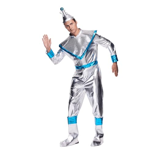 Déguisement robot métallique brillant pour briller lors d'une fête espace adulte