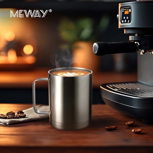Image of MEWAY 12oz Coffee Mug With Handle 4 Pack Bulk,Stainless Steel Insulated Travel Tumblers With Sliding Lid,Double Wall Vacuum Camping Cup for Hot & Cold Drinks Tea (Mix,Set of 4)