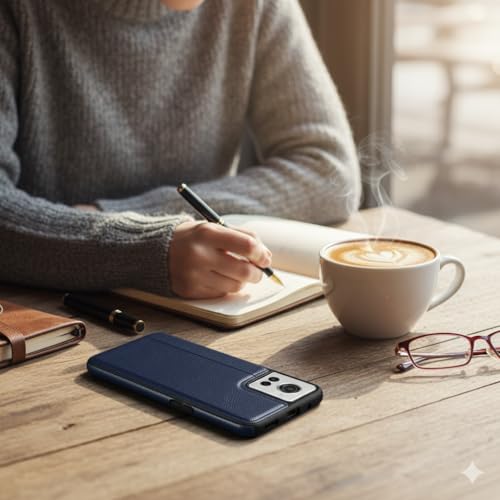 Image of Leather Case for OnePlus 10R Premium Protective Stylish Slim Cover with Shockproof Raised Edges Blue