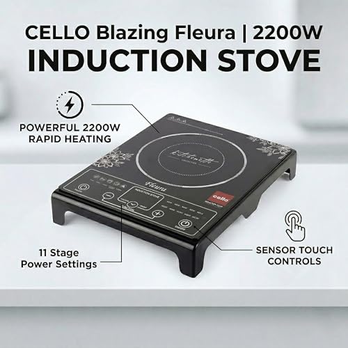Image of CELLO Blazing Fleura Induction Cooktop Stove 2000 Watts Black | Compact & Portable, Strong & Effiecient Heating Power, 3 Preset Menu, Quick Cooking with Different Tempreature Modes | 1 Year Warranty