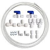 Decohomeforu 1/4' Quick Connect Water Purifiers Tube Fittings for RO Water Reverse Osmosis System & Water Filters, (Ball Valves+Y+L+I+T Type+Locking Clips)+5 Meters(16 feet) White Tubing Hose Pipe