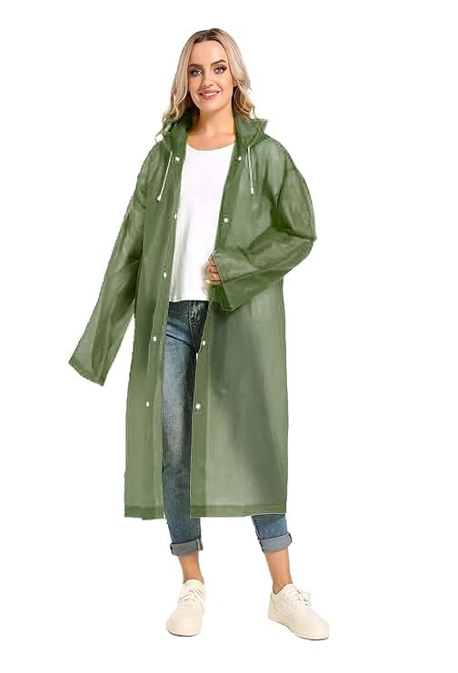 capichino Waterproof Rain Coat Hooded Universal Outdoor Water Resistant Rainwear Suit for Men Women Boys & Girls (Universal, Dark Green)-picture-32