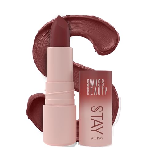 Swiss Beauty Stay All Day Lipstick | 12-Hour Stay | Transfer-Proof | Matte Finish | With Vitamin E & Shea Butter | Shade- 8. Classy, 4g