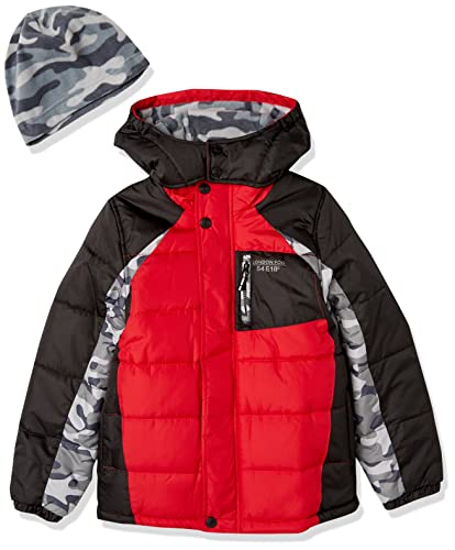 Image of LONDON FOG Boys' Toddler Color Blocked Winter Puffer Jacket with Hat