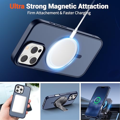 Image of SUPFINE Magnetic for iPhone 16 Pro Case with Screen Protector (Compatible with MagSafe) (Military Grade Drop Protection) Translucent Matte Shockproof Phone Cover,Dark Blue