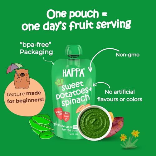 Image of Happa Organic Baby Food Puree | 100% Fruits | No Added Sugar, No Milk Powder, No Preservatives | Stage 3 (8 M+) | Ready to Eat | Free from Common Allergens | Pack of 6 (100g Each)