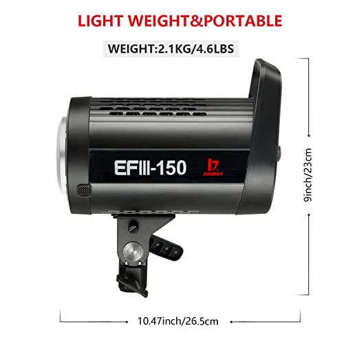 Jinbei Efiii 150W Continuous Light Led Videos Output Lighting 58000Lux @1M With Bowens Mount Reflector, 9 Pre-Programmed Lighting Effects, App/Wireless Remote Control, Cri97+ Tlci98+ #TOP2