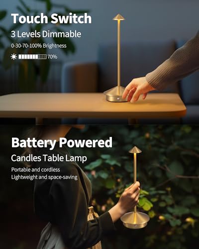 image for NEWSEE Modern Cordless Table Lamp Set of 2, Portable LED Desk Lamps, 5