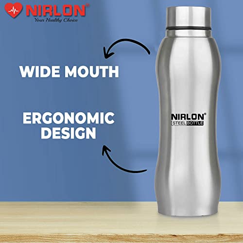 Image of NIRLON Ozone Single Wall Stainless Steel Water Bottle 750ml, Water Bottles For Fridge, School,Gym,Home,office,Boys, Girls, Kids, Leak Proof(SILVER COLOUR|SET OF 1)