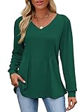 VUTRU Long Sleeve Tops for Women V Neck Cute Tunic Dressy Blouses for Casual Fall Winter Shirt, Green L
