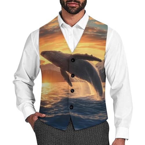 Whale Sea Underwater Animal Men's Suit Vests Dress Vest V-Neck Waistcoat Slim Business Formal with Pocket
