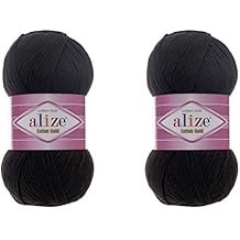 Alize Cotton Gold Yarn 55% Cotton 45% Acrylic Yarn Crochet Hand Knitting Art Lot of 2 Skeins 200gr 722yds 60-Black