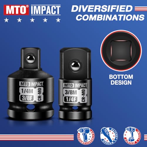 Image of MTO 2-Piece Impact Socket Adapter and Reducer Set, 3 /8 inch Female to 1 /4 inch Male Reducer, 1 /4 inch Female to 3 /8 inch Male Adapter, CR-MO, for Impact Wrench & Ratchet Use (Pack of 2)