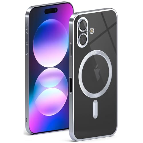 Coque iPhone 16 MagSafe transparente avec protection de l'appareil photo couleur argent ONEFLOW