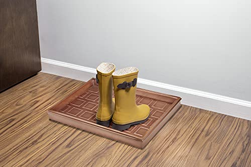 Good Directions 20″ x 14″ Decorative Squares Design Metal Boot Tray – Galvanized Steel with Copper Finish, Multi-Purpose Shoe, Plant & Pet Bowl Tray by Good Directions - Image 4
