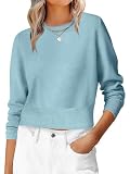 ANRABESS Women&rsquo;s Long Sleeve Sweaters Cropped Crew Neck,Light Blue,M