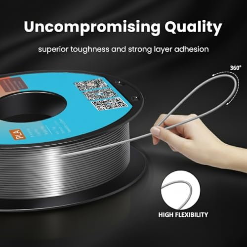 Image of Silk PLA Filament 1.75mm Silver 1KG, Metallic Shine High Gloss Finish Perfectly Wound, Accuracy + /-0.02mm 3D Printer Filament Vacuum Packaging