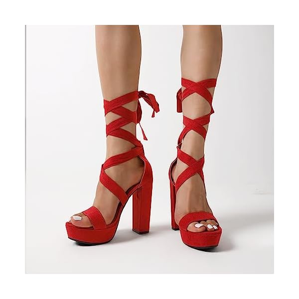 DREAM PAIRS High Chunky Block Platform Heels for Womens Strappy Gladiator Sexy Open Toe Dressy Sandal SDHS2205W Red 9