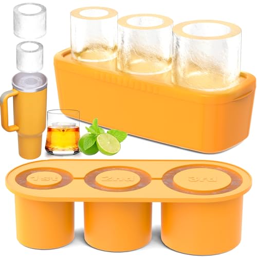 Image of Ice Cube Tray for Tumbler Cup 30Oz-40Oz, 3 Pcs Silicone Cylinder Ice Mold with Lid and Bin for Freezer, Easy Fill and Release Ice Maker for Whiskey, Cocktail BPA-Free