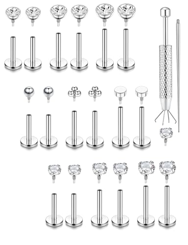 Adramata 18Pcs 16G/18G Piercing Tragus Labret à Filetage Interne pour Lèvre Acier Inoxydable Piercing Oreille Conch Helix Cartilage 6/8/10MM
