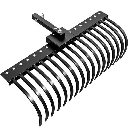 YITAMOTOR 48 Tow Behind Landscape Rake 2 Receiver Lown Dethatcher Rack with 17 Steel Tines for ATV/UTV & 3-Point Hitch Systems Tractor for Leaves Debris Grass Pine Needles