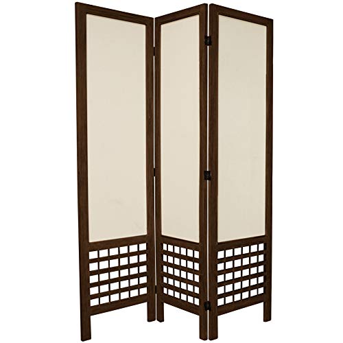 Oriental Furniture 5 1/2 ft. Tall Open Lattice Fabric Room Divider - Burnt Brown - 3 Panel