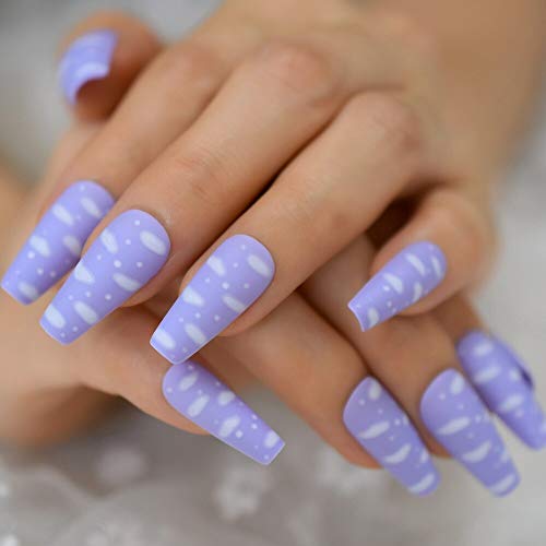 CoolNail Sky White Cloud Baby Purple Press on False Nails Long Ballerina Coffin Popular Matte Frosted Fake Fingersnails Extention Tool