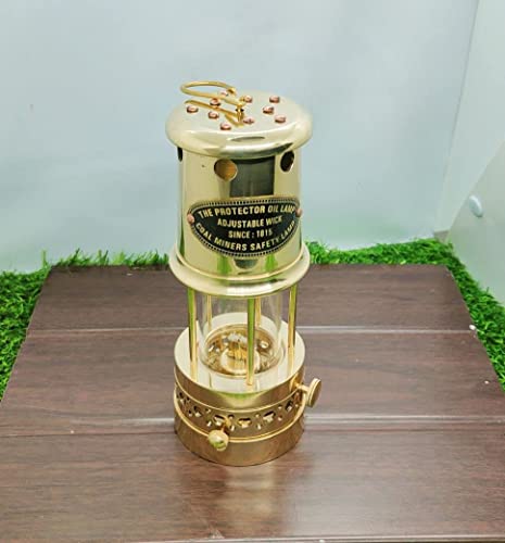 Antique Handicrafts Hub Fully Functional Brass Vintage Miner's Lamp-Replica Safety Coal Mine Oil Lamp-Outdoor/Indoor Decor-Housewarming-Christmas-Birthday-Dad Gift, Gold
