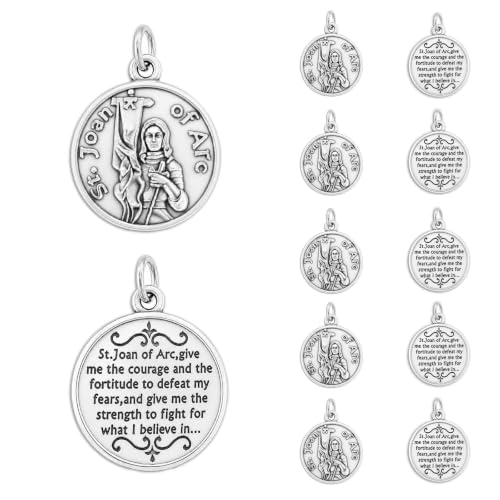 Rlcvecv 10 Pcs St Joan of Arc Medal,Saint Joan of Arc Metal Pendant for Necklace Bracelet Keychain Rosary,Pray for Us Religious Medals Catholic
