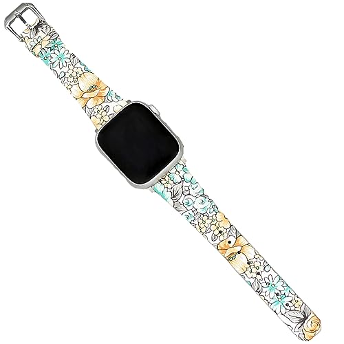 Flower Leather Bracelet Compatible with Apple Watch Band Women Cute Fashion Colorful Floral Pattern Strap Replacement Accessories Wristbands for iWatch Series 9/8/SE/7/6/5/4/3/2/1 41mm 40mm 38mm