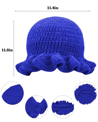 Image of Women Crochet Bucket Hat Cute Winter Ruffled Brim Floppy Cap Handmade Knit Cloche Hats