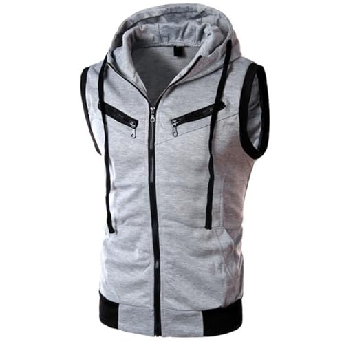 Image of Men's Sleeveless Hoodie Vest Workout Tank Top Hooded Fitted Fall Zip Up Slimming Spring
